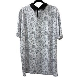 NWT Boston Scott Golf Men's XXL Floral Polo Shirt Short Sleeve Black & White